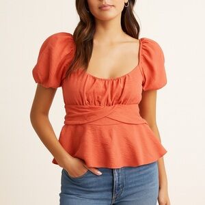 Altar'd State Coral Puff Sleeve baby doll Blouse size x-small